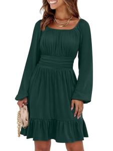 ANRABESS Women's Deep Green Ruffle A-Line Dress