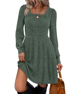 Green Square Neck Long Sleeve Maternity Dress