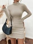 HBQ Women's Turtleneck Ribbed Mini Sweater Dress