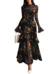 GothDark Women's Floral Maxi Dress with Ruffles