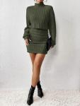 Cute Green Lantern Sleeve Sweater Dress for Women