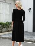 Heymoments Black A-Line Midi Dress for Ladies