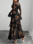 GothDark Women's Floral Maxi Dress with Ruffles