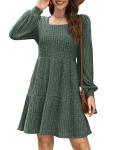 Green Square Neck Long Sleeve Maternity Dress