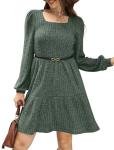 Green Square Neck Long Sleeve Maternity Dress