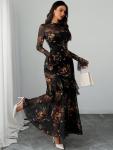 GothDark Women's Floral Maxi Dress with Ruffles