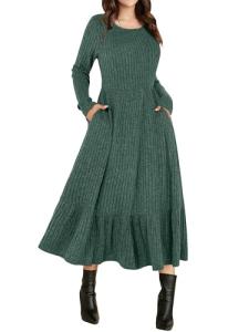 ANRABESS Women's Green Long Sleeve Midi Dress