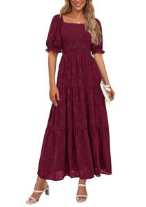 PrettyGarden Women's Floral Midi Dress, Wine Red