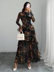 GothDark Women's Floral Maxi Dress with Ruffles