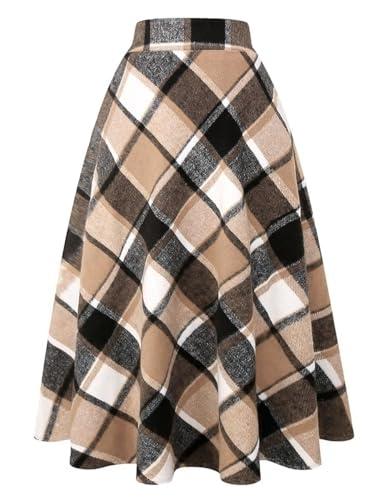 Brown High-Waisted Plaid Sweater Dress for Women