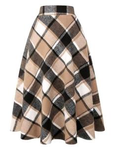 Brown High-Waisted Plaid Sweater Dress for Women