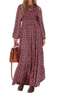 PRETTYGARDEN Women's Floral Maxi Dress - Wine Red