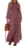 PRETTYGARDEN Women's Floral Maxi Dress - Wine Red