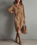Chouyatou Women's Brown Corduroy Midi Shirt Dress