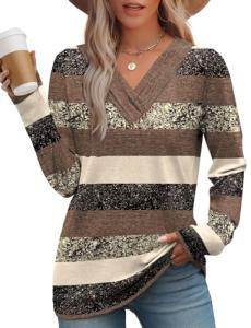 WIHOLL Women's Long Sleeve V Neck Shirts