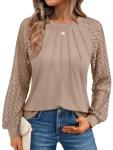 AUTOMET Women's Lace Long Sleeve Blouse - Khaki