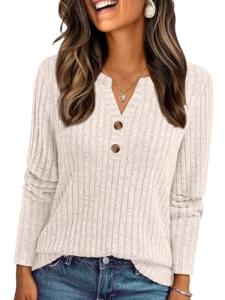 AUTOMET Women's Beige Long Sleeve Henley Tunic
