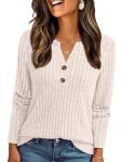 AUTOMET Women's Beige Long Sleeve Henley Tunic