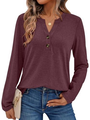 AUTOMET Plus Size Long Sleeve Henley Tops for Women