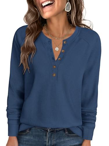 ANRABESS Women's Casual V-Neck Waffle Knit Top