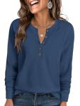 ANRABESS Women's Casual V-Neck Waffle Knit Top