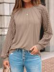 AUTOMET Women's Lace Long Sleeve Blouse - Khaki