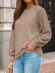 AUTOMET Women's Lace Long Sleeve Blouse - Khaki