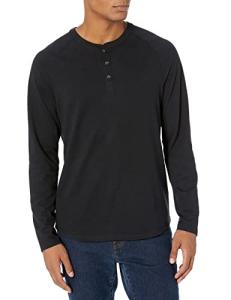 Men's Black Long Sleeve Henley Shirt, Regular Fit