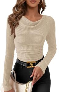PRETTYGARDEN Women's Cowl Neck Ribbed Crop Top