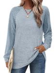 Saloogoe Women's Light Blue Long Sleeve Sweatshirt