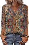 Zeagoo Women's V Neck Floral Long Sleeve Top
