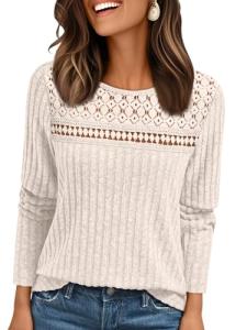 Womens Casual Lace Long Sleeve Tunic Top