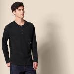 Men's Black Long Sleeve Henley Shirt, Regular Fit