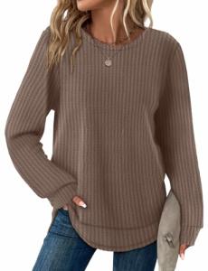 Plus Size Long Sleeve Waffle Knit Tops for Women