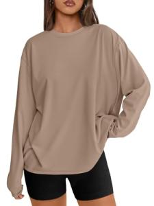 Trendy Oversized Long Sleeve Crewneck Tee for Women