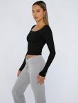 Chic Women's Long Sleeve Crop Top - Black