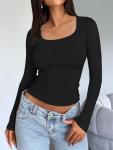Chic Women's Long Sleeve Crop Top - Black