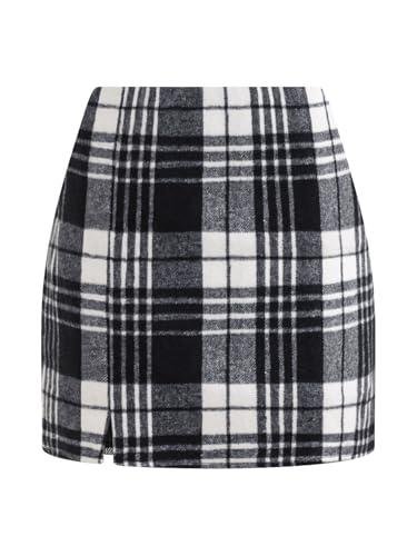 NIMIN Women's Brown Plaid High Waist Skirt