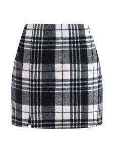 NIMIN Women's Brown Plaid High Waist Skirt