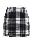 NIMIN Women's Brown Plaid High Waist Skirt