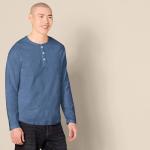 Men's Slim-Fit Long-Sleeve Henley Shirt - Blue
