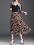 Floral A-Line Tulle Midi Skirt for Women