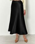 BTFBM Women’s Elegant High Waist Satin Midi Skirt