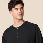 Men's Black Long Sleeve Henley Shirt, Regular Fit