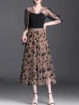 Floral A-Line Tulle Midi Skirt for Women