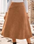 Kate Kasin Brown Suede High Waist Midi Skirt
