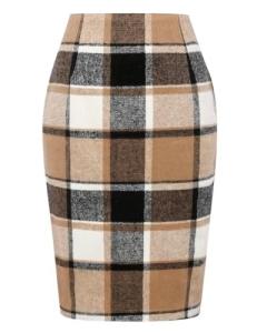 Chocolate Brown Midi Plaid Skirt for Women