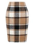 Chocolate Brown Midi Plaid Skirt for Women
