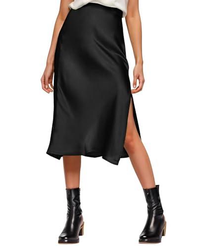 Amy Babe Women's Black Satin High Waist Midi Skirt