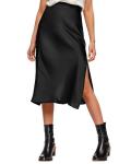 Amy Babe Women's Black Satin High Waist Midi Skirt